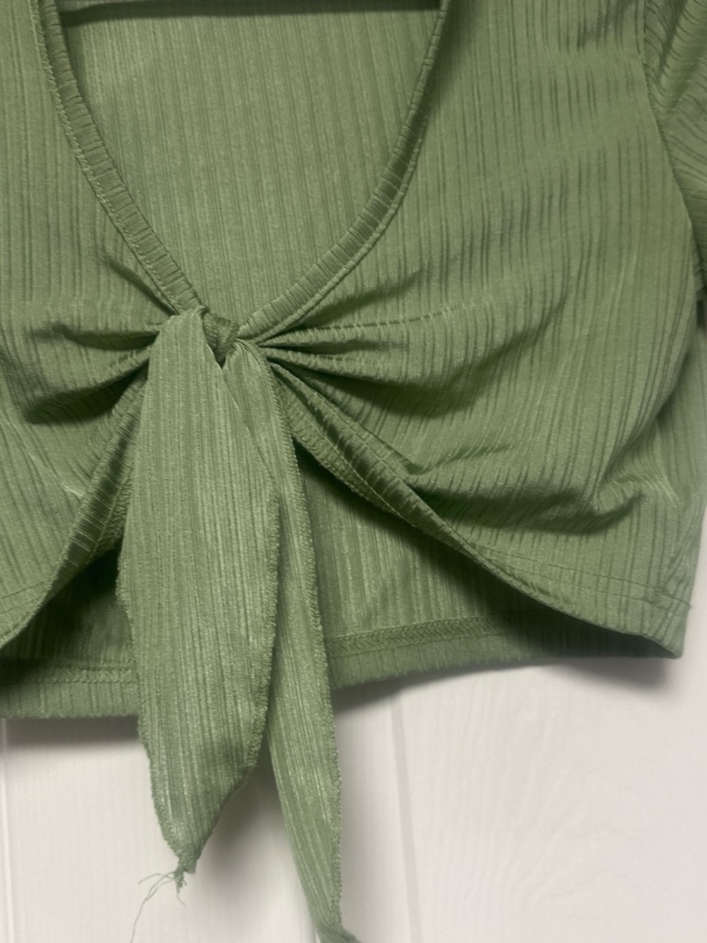 SHEIN Olive Green Ribbed Tie-Front Crop Top